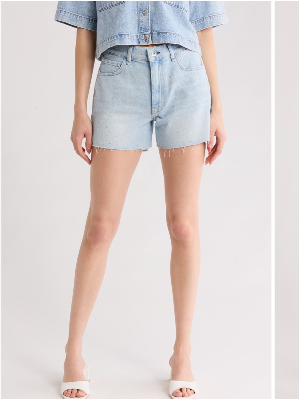rag & bone Rhinestone Detail Light Blue Denim Cutoff Shorts